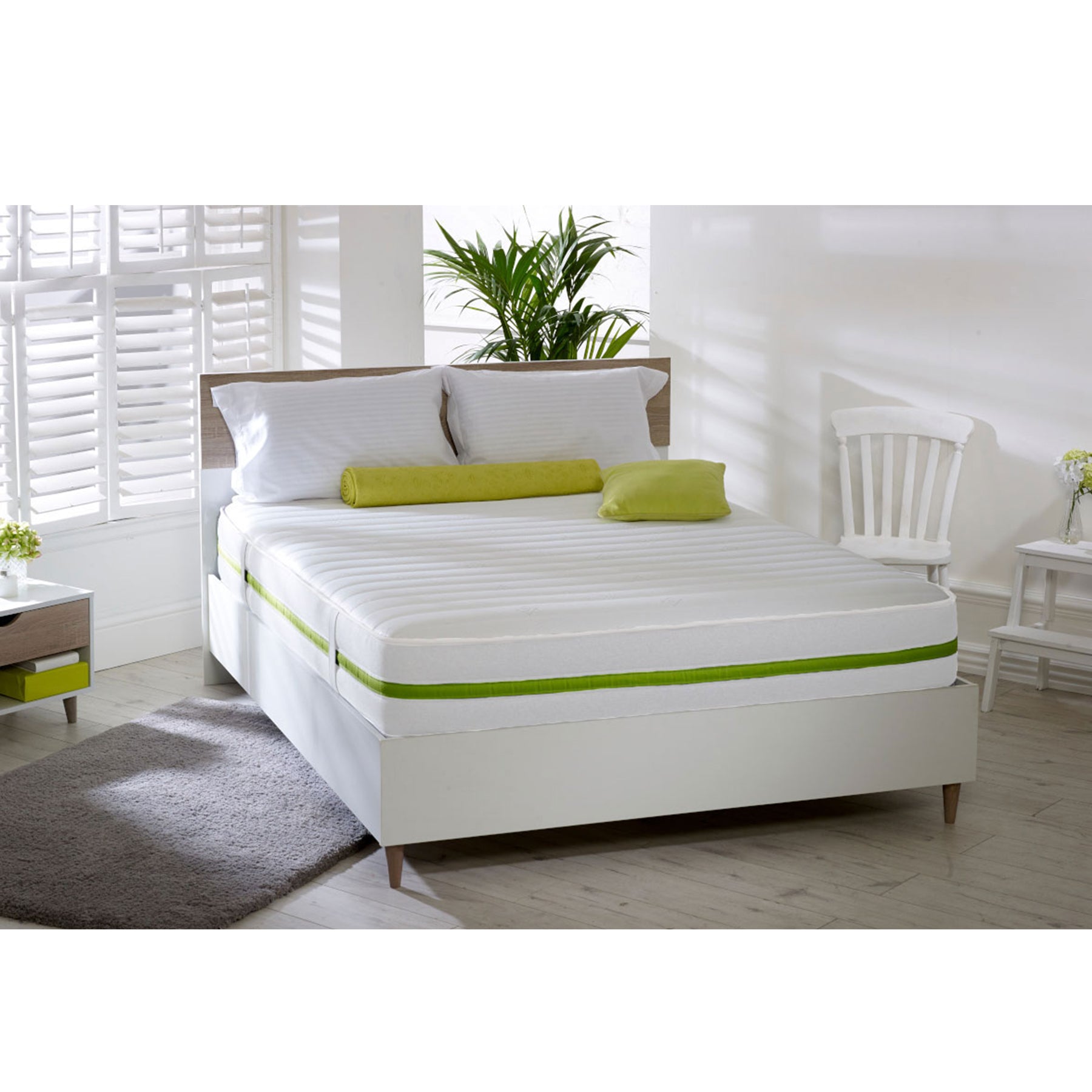 Starlight Beds 20cm Deep White and Green Border Quilted Memory foam and Open Coil Spring Mattress