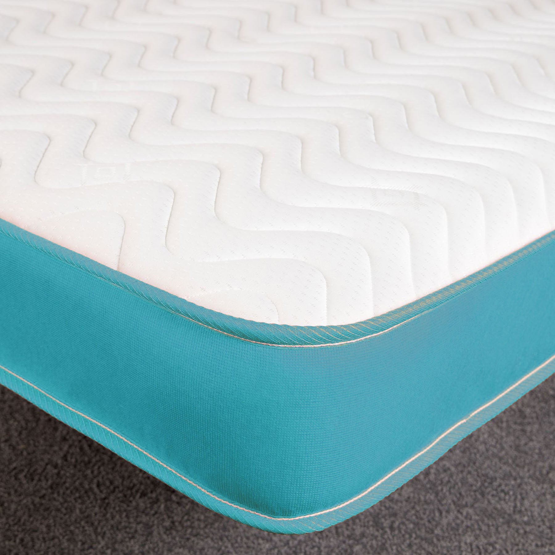 Starlight Beds™ 7" Deep Cool touch Luxurious soft Finish Memory Foam & Hybrid Spring Teal Blue Border Mattress
