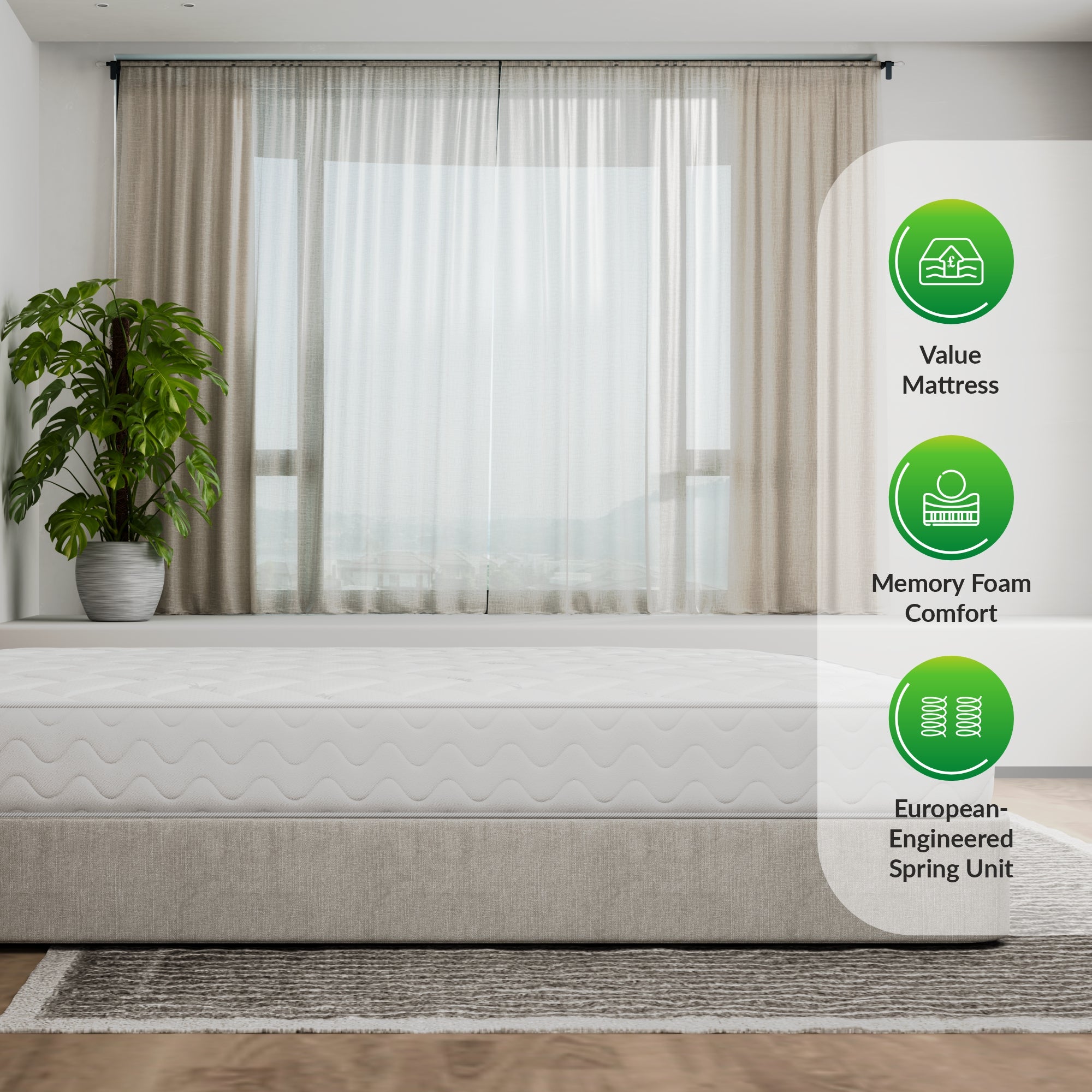 Starlight Beds™ Value Range 7" Deep Deluxe Finish Sleeping Surface Memory Foam with Spring White Mattress