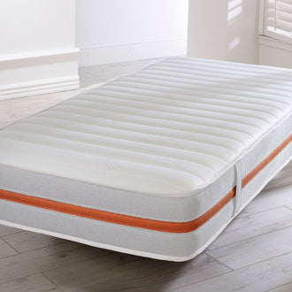 Starlight Beds™ 7" Deep Hybrid Memory Foam & Spring Mattress – Budget-Friendly Comfort. White, Orange Band Design