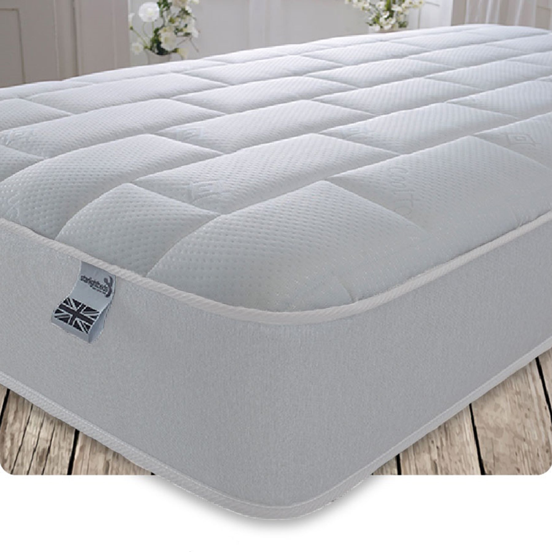 Starlight Beds 7.25" Deep Luxurious Cool Touch Big Bricks Quilting White Border with Memory Foam and Spring Mattress