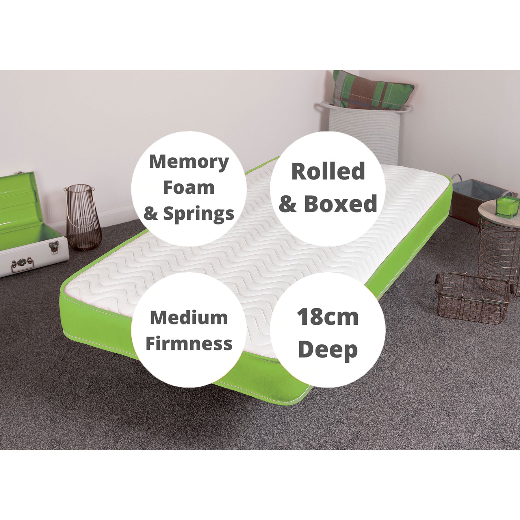 Starlight Beds™ 7" Deep Cool touch Luxurious soft Finish Memory Foam & Hybrid Spring Green Border Mattress